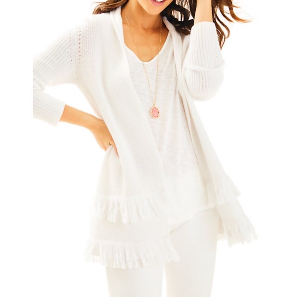 Lilly Pulitzer Thomsen Cardigan White Fringe M